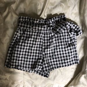 High Waisted Checkered Print Shorts